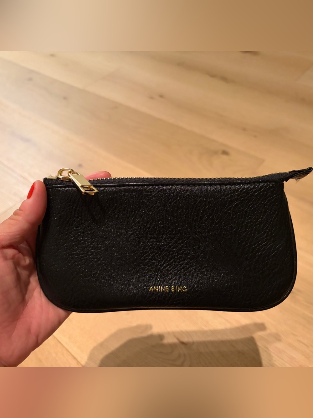 Anine Bing Black Leather Sunglasses Case with Gold Hardware